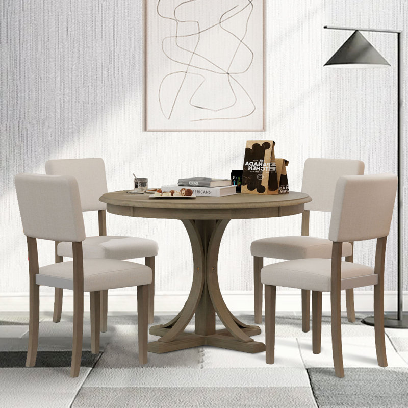Marthe Pedestal Dining Set, Taupe