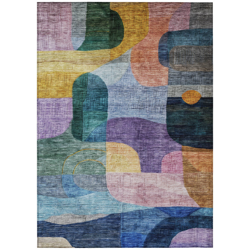 Elina Blue Washable Indoor-Outdoor Rug - , 10' x 14'