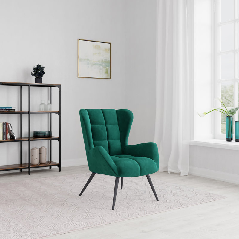 Fauteuil à oreilles 29,53 po Dalton, Velours vert