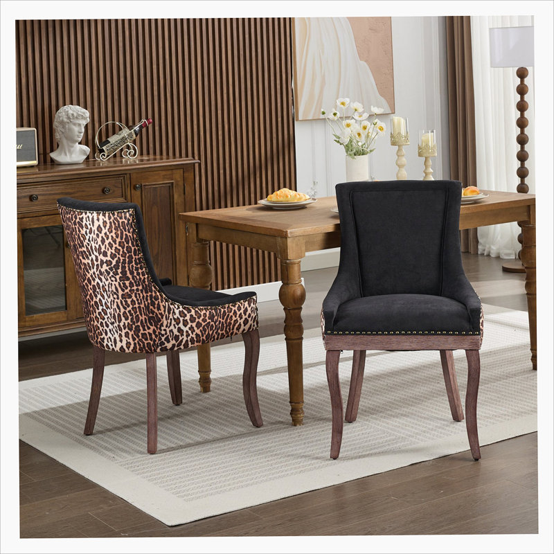 Chaise d'appoint rembourrée bronze, Imprimé léopard noir