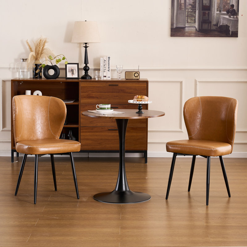 Modern Leather Upholstered Dining Chair With Metal Legs, Brown