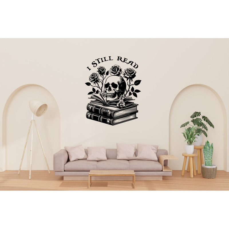 «I Still Read Book Skull», décalcomanies murales en vinyle pour bibliothèque, H 44 po x l 54 po