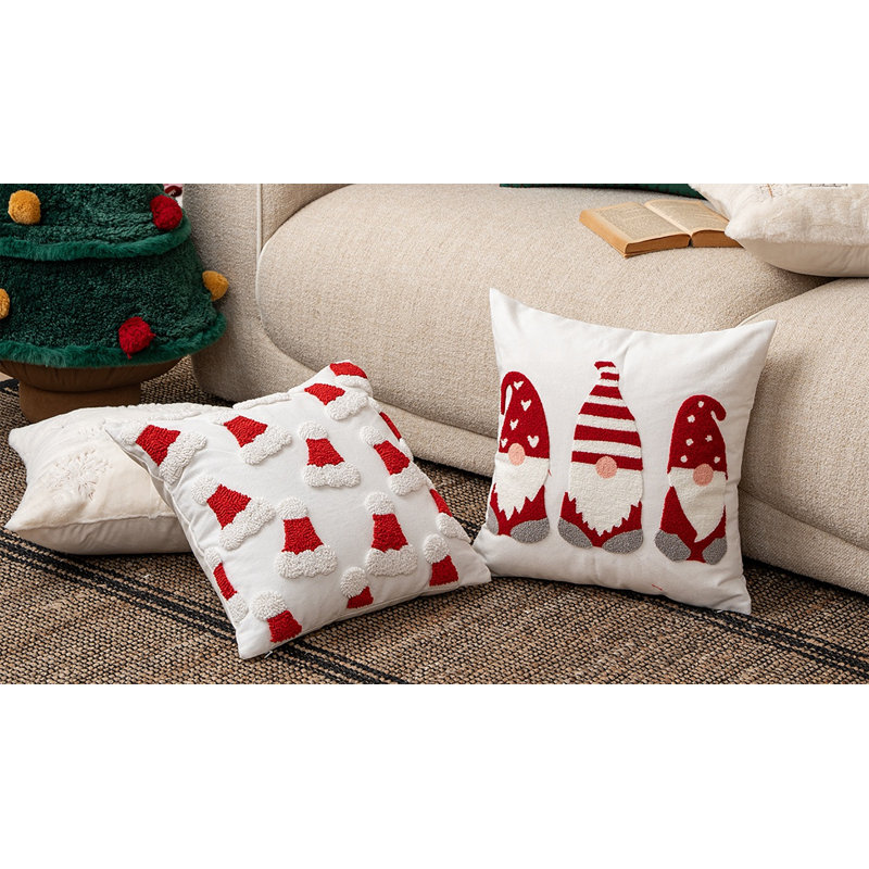 Housse de coussin mignon de Noël gnomes brodés 18 po x 18 po