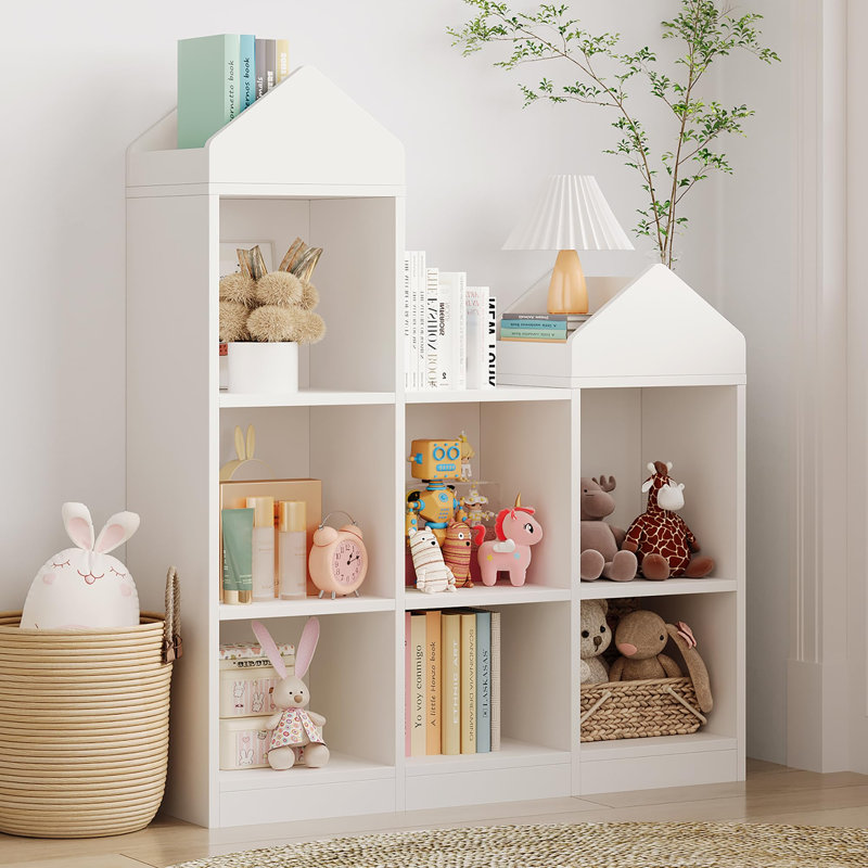 Bibliothèque pour enfants 7 compartiments en bois - Organisateur de rangement de jouets multifonctionnel - Vitrine moderne pour chambre de bébé, salle de jeux ou chambre d'enfant - Tablettes faciles d'accès, peu encombrantes