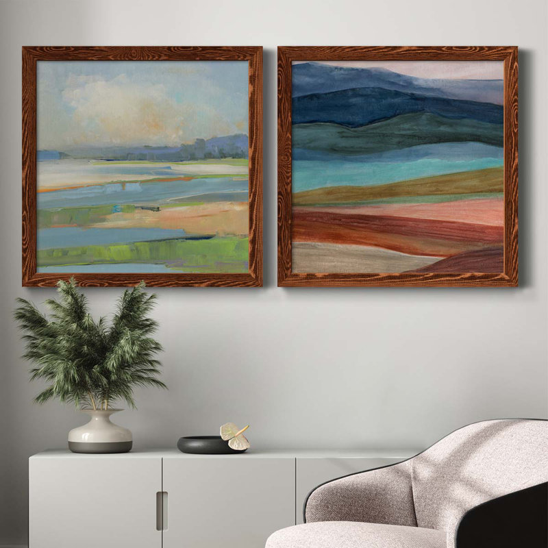 Pastel Coast - Ensemble de 2 peintures sur toiles encadrées, Érable encadré, H 31,5 po x l 63 po x P 1,5 po
