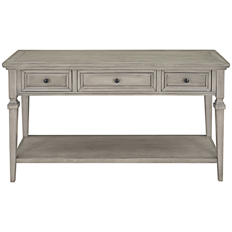 Console avec tiroirs et tablette inférieure ouverte, Gris délavé