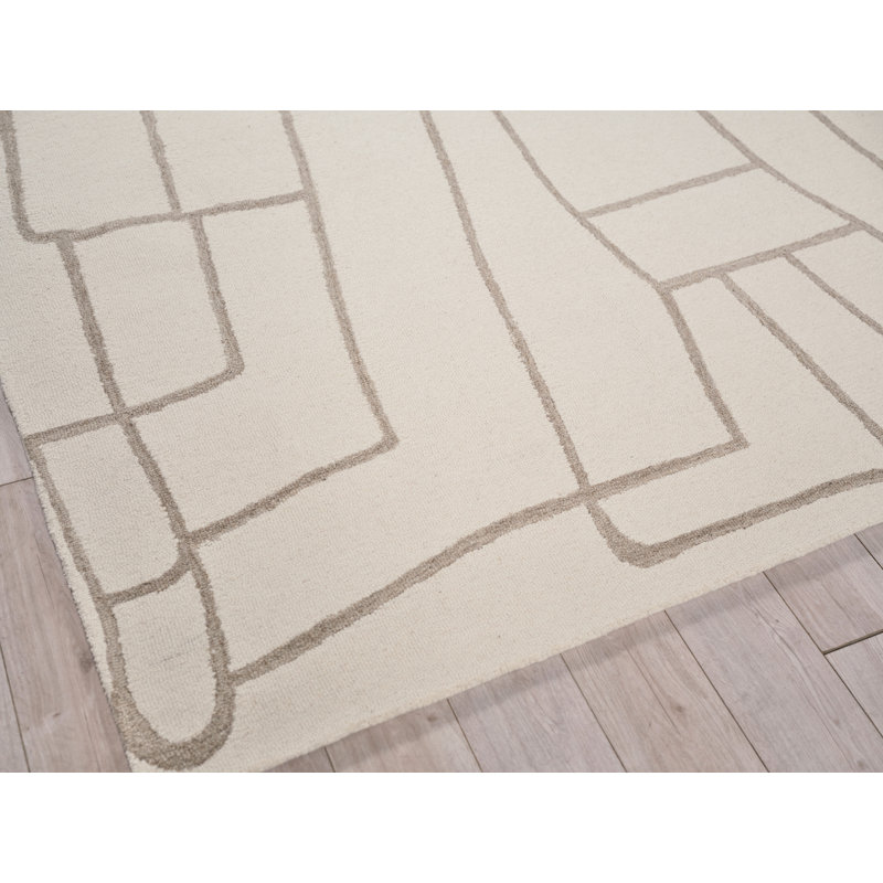 Ivory and Beige Hand-Tufted Wool Rectangular Rug 2' x 3'