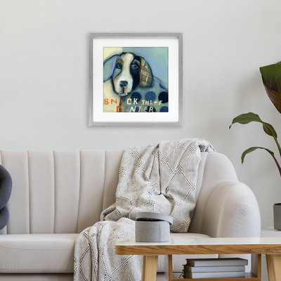 «Snack Thft Denier Dog», reproduction encadrée sous verre, conception de Stacy Milrany