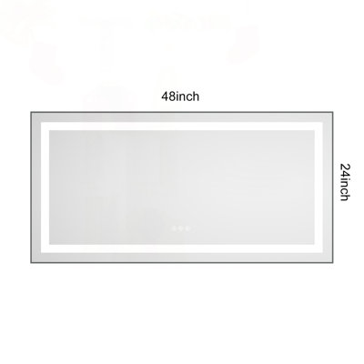 Miroir de salle de bain à DEL avec cadre en aluminium et antibuée, 48 po x 24 po
