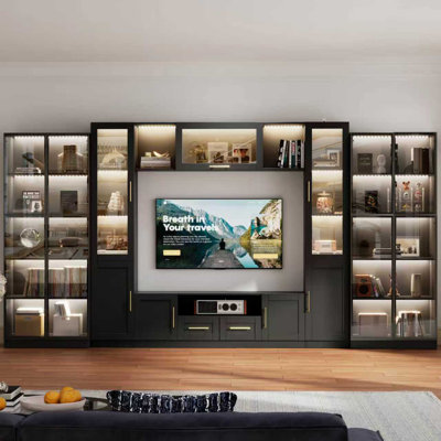 94.5" W Entertainment Center & 2 31.5" W Display Cabinet With Led Lights For Tvs Up To 70" by Wildon Home