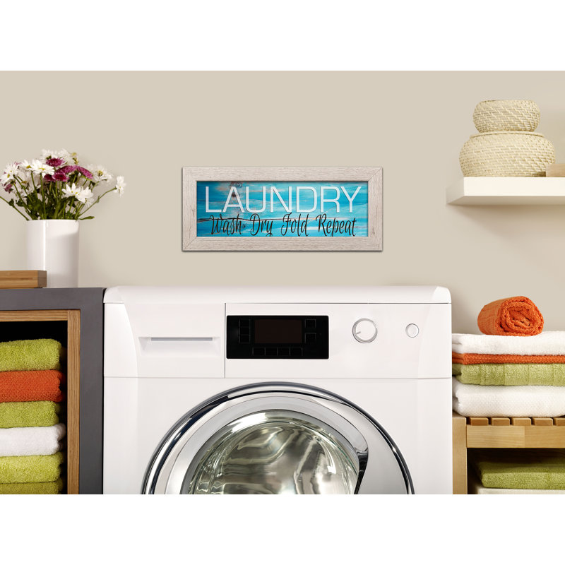 " Laundry Wash Dry Fold Repeat ", Distressed White Frame, 18" H  x 6" W  x 0.75" D
