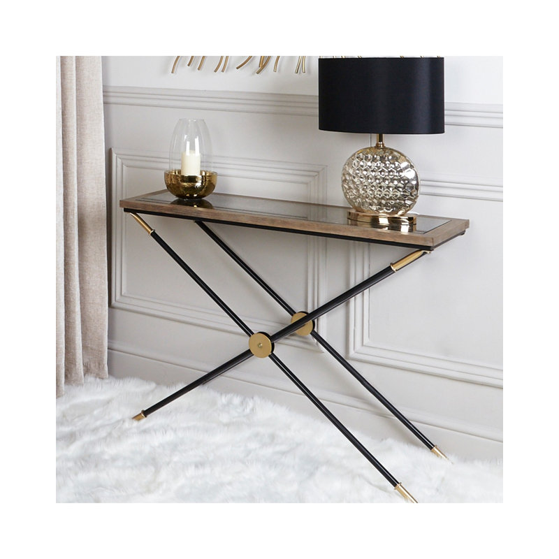 Joffe 82cm Cross Legs Console Table for Living Room, Entrance Hallway Table With Glass Top
