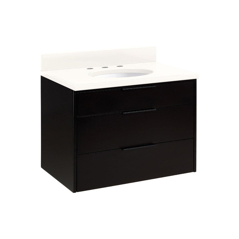 30" Dita Single Bathroom Vanity Set with Oval Undermount Sink, Artic White Quartz, Black