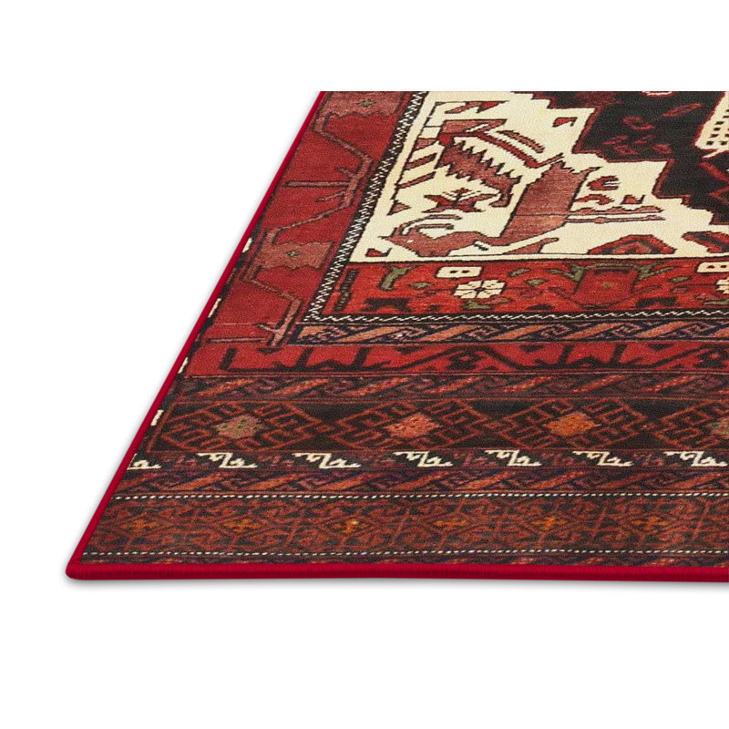Tapis rouge/beige/brun traditionnel, Rectangle 5 pi x 7 pi