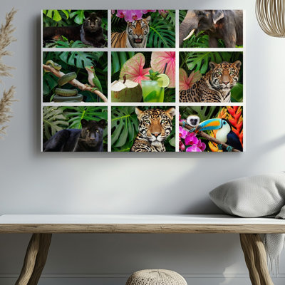 Toile dans un collage chaotique vibrant d'une scène de jungle luxuriante