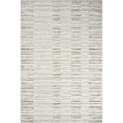 Zhenya Ivory Taupe Linear Stripe Area Rug