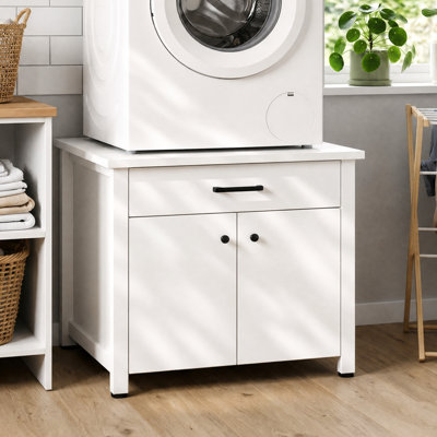 28.3" W Washer & Dryer Pedestal with Storage Drawer, Cabinet & Adjustable Feet