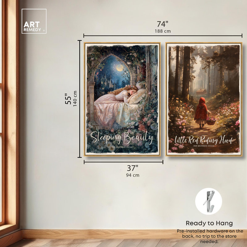 «Enchanted Fairytale Set Landscape» par Art Remedy, H 54 po x l 36 po, Argent argent, Impression sur toile sans passe-partout