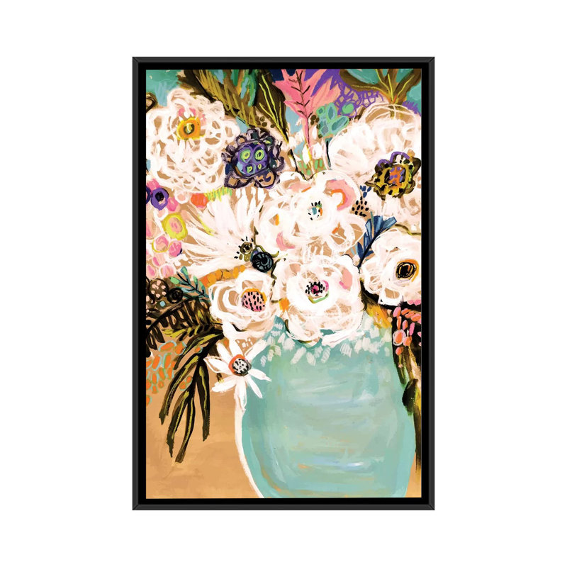 «Summer Flowers in a Vase I», impression sur toile, H 26 po x l 18 po x P 1,5 po, Toile avec cadre noir, Pas de tapis