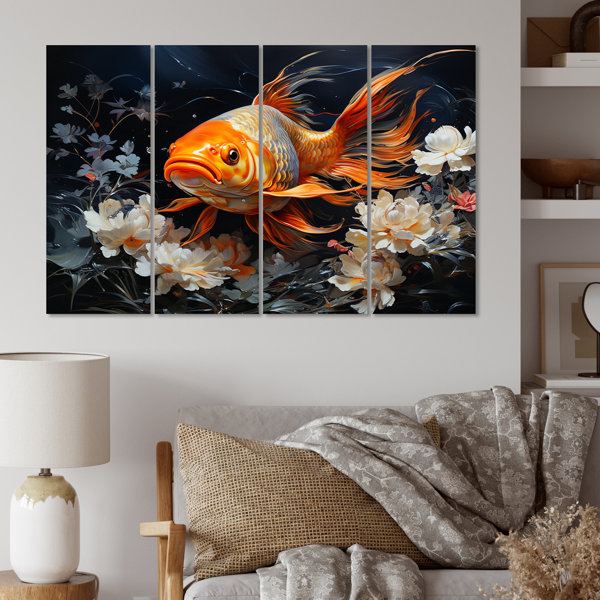 DesignArt Asian Golden Carp Glowing I - Animals Metal Wall Art Set ...