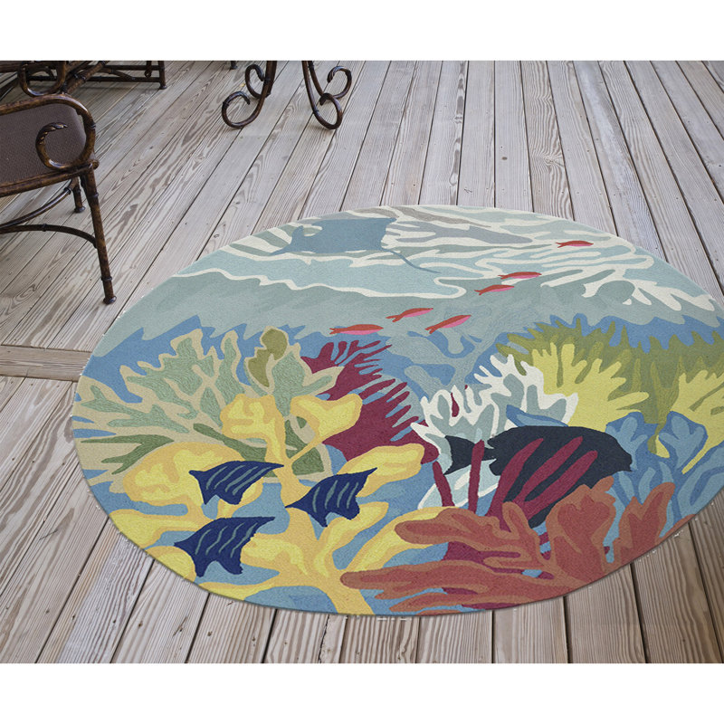 Hemsworth Performance Hand Tufted Abstract Indoor / Outdoor Rug, Round 5'