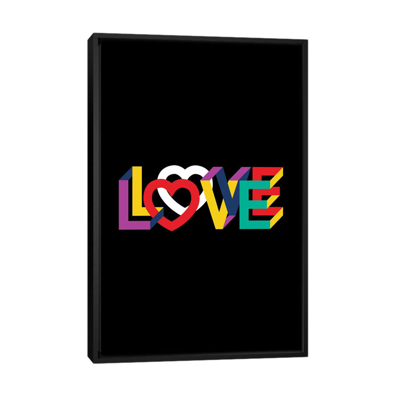 «In Love Everything Is Right», art textuel sur toile tendue, H 26 po x l 18 po x P 1,5 po, Toile avec cadre flottant noir
