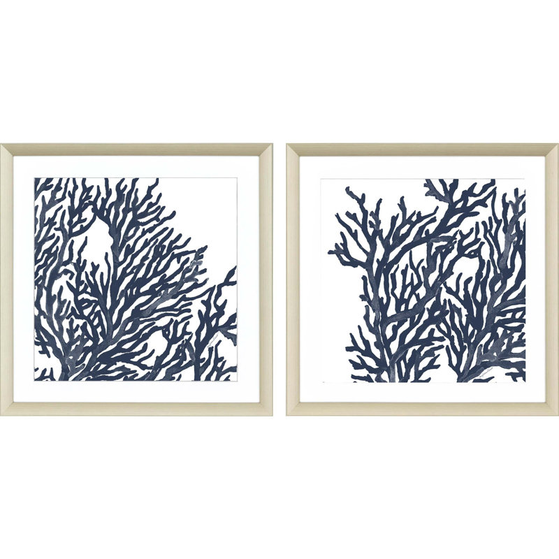 HomeRoots "(ensemble de deux)" Blue Coral I ", reproduction d'art encadrée