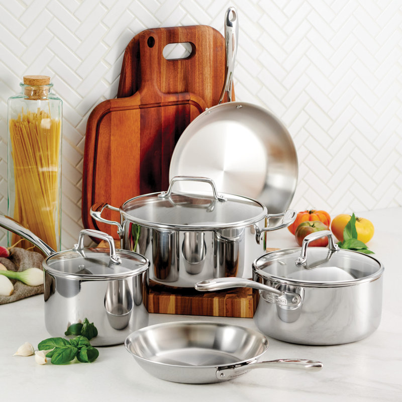 Tramontina Tri-Ply Clad 8 Pc Stainless Steel Cookware Set with Glass Lids