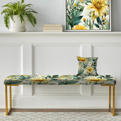 Banc floral rembourré or