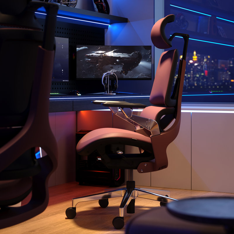 Fauteuil de bureau ergonomique à dossier haut en cuir véritable avec accoudoirs 5D et appui-tête 3D pour le jeu, la maison et le travail, frais et luxueux (ROUGE)