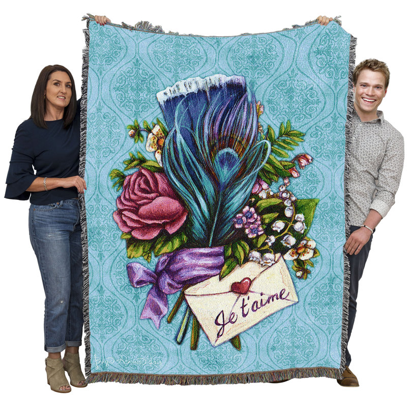 Pure Country Weavers Love Letter - Je Taime Blanket by Brigid Ashwood Blanket - Gift Tapestry Throw Woven from Cotton - Made in The USA (72x54)