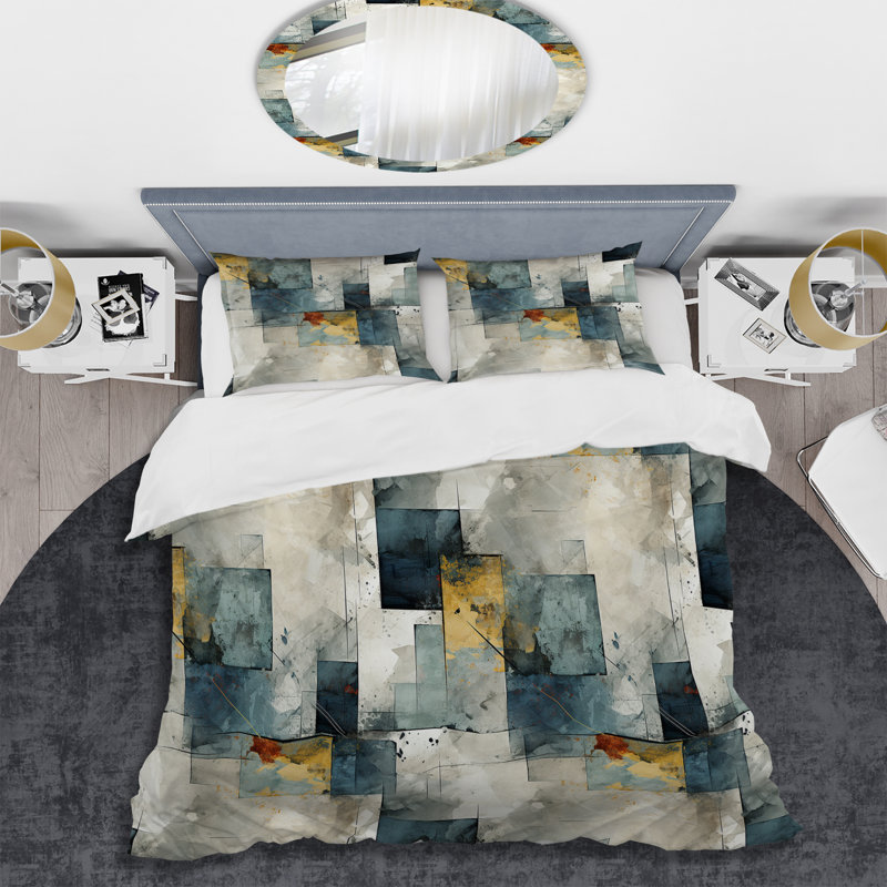 Ensemble de housse de couette gris à motif de béton industriel, Housse de couette pour très grand lit et 2 très