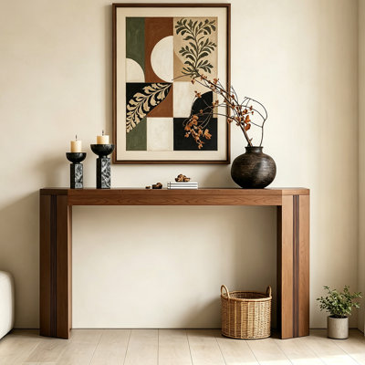 Mid‑Century Solid Pine Wood Console Table
