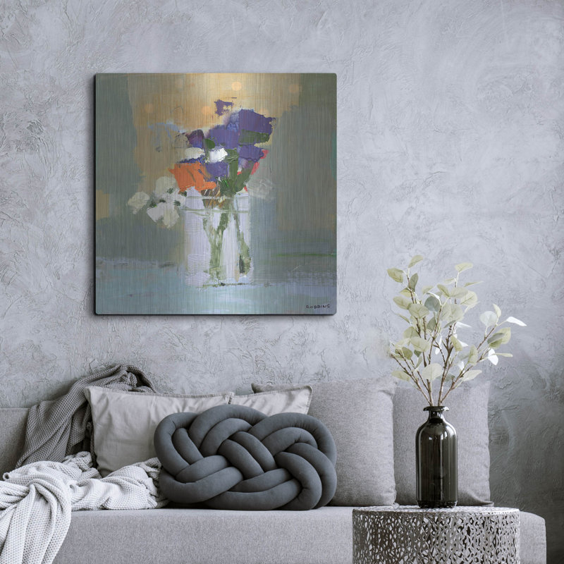 Art mural en métal luxueux "Bouquet à pois n ° 8" par Kathleen Robbins, art mural en métal, 36 po x 36 po
