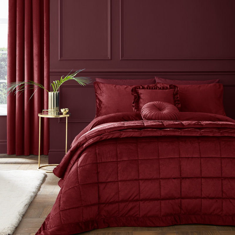 Kingsley Matt Velvet Quilted Bedspread, Burgundy