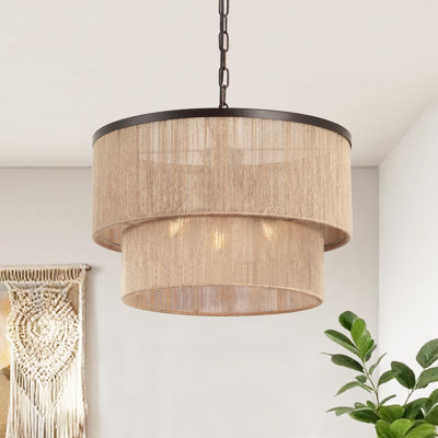 18" 3-Light Handwoven Rope Tiered Drum Chandelier
