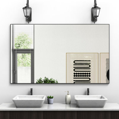 Miroir de salon rectangulaire de 60 po x 36 po avec cadre en aluminium noir - sans preuve, installation sans effort, idéal pour diverses pièces de 60 po x 36 po