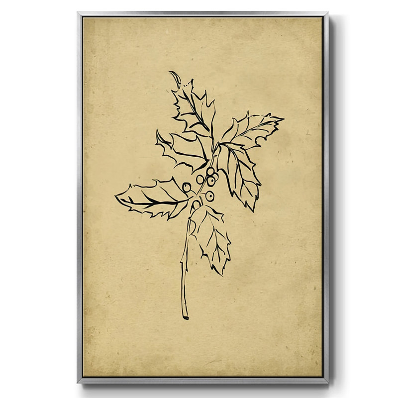 Branche de houx I, Encadrement argenté, H 41 po x l 27 po x P 1,5 po