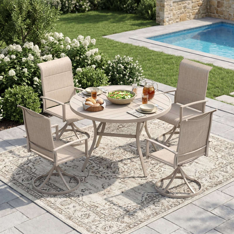 Ensemble repas d'extérieur 5 pièces avec chaises pivotantes 5 pièces, Cream, Sandshell