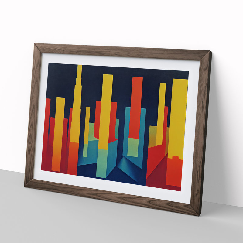 XH1022-9680X Vivacious Abstract Skyscrapers 1 Piece Single Picture Frame Wall Art, 46cm H x 64cm W, Walnut