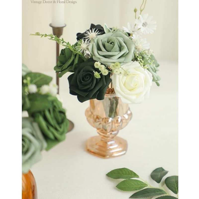 Fleurs artificielles 25Pcs, véritable ombre vert forêt
