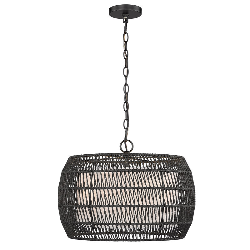 Chapple Dimmable Steel Drum Chandelier, Modern Black Rattan, 6 Lights