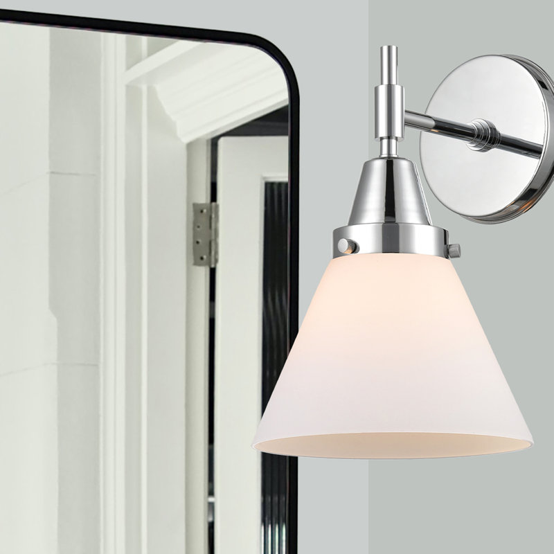 Gayle Armed Sconce, Polished Chrome, Incandescent, Matte White