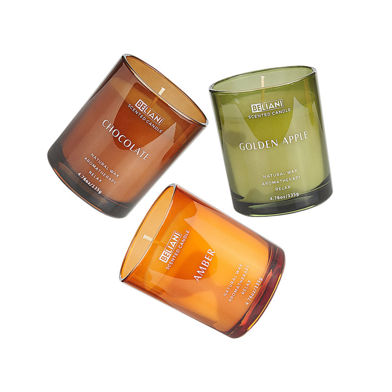 Scented Jar Candle, 7" L x 8" W, Green/Brown/Orange, Fruity/ Dessert