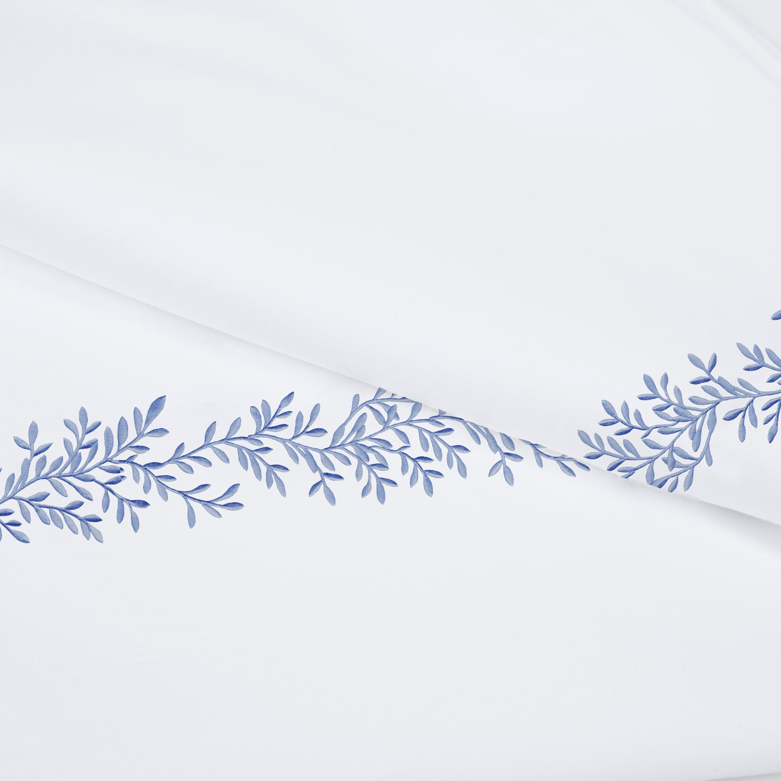 Benna Sateen Duvet Cover Set, Blue/White, King Duvet Cover + 2 King Shams