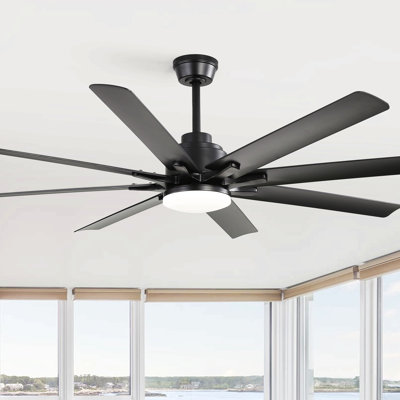 Modern 52-Inch Smart Ceiling Fan With Lights,6 Wind Speed,With 8 Black Abs Blades,Voice Remote,Fan For Bedroom,Living Room,Patio,Kitchen,Etc