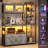 Akers 45.3" Baker's Rack Baker's Rack with Microwave Compatibility  And Led Light, Farmhouse Coffee Bar Cabinet-810011016