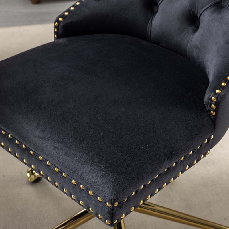 Chaise de bureau ergonomique Mid-Century à hauteur réglable et pivotante avec tissu respirant pour le bureau personnel, Noir