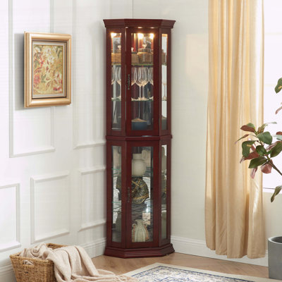 Vitrine de coin avec lumières et tablettes réglables en verre