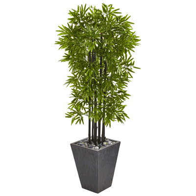 61in. Bamboo Artificial Tree with Black Trunks in Slate Planter UV Resistant (Indoor/Outdoor)